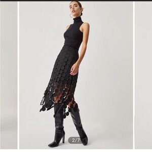 Commense Textured Black Circle Skirt